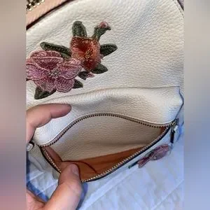 COACH Mini Charlie Backpack ~white leather ~floral Embroidery NWT COACH BLACK/WHITE LEATHER FLORAL MINI | Mercari main image 4